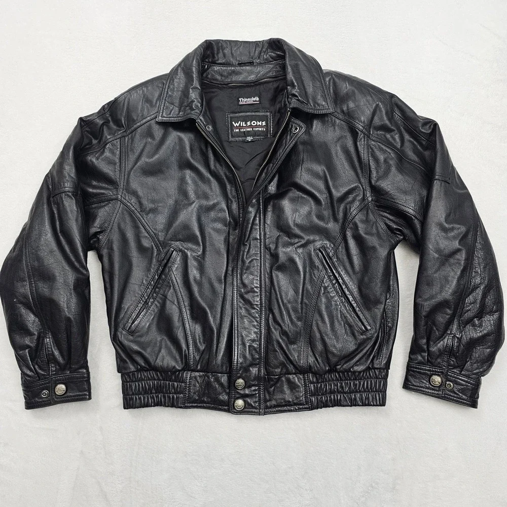 Wilsons Leather Bomber Jacket Mens Medium Black Thinsulate Padded Vintage Biker
